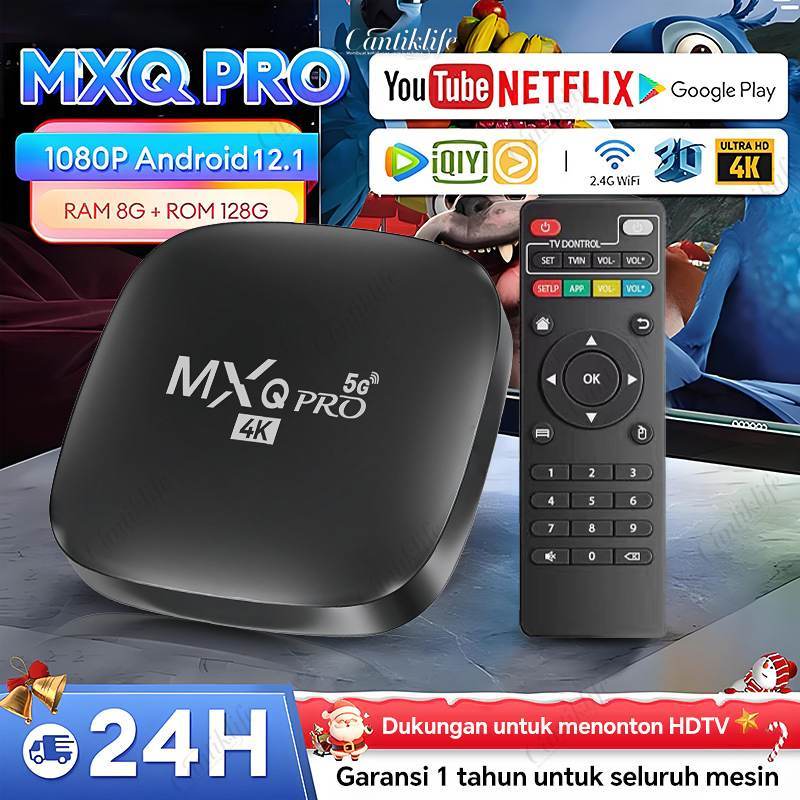 MXQ PRO Android 12.1 8K TV Box 8GB Ram 128GB Rom 2.4GHz / 5G Koneksi WiFi Pemutar Media Smart Set