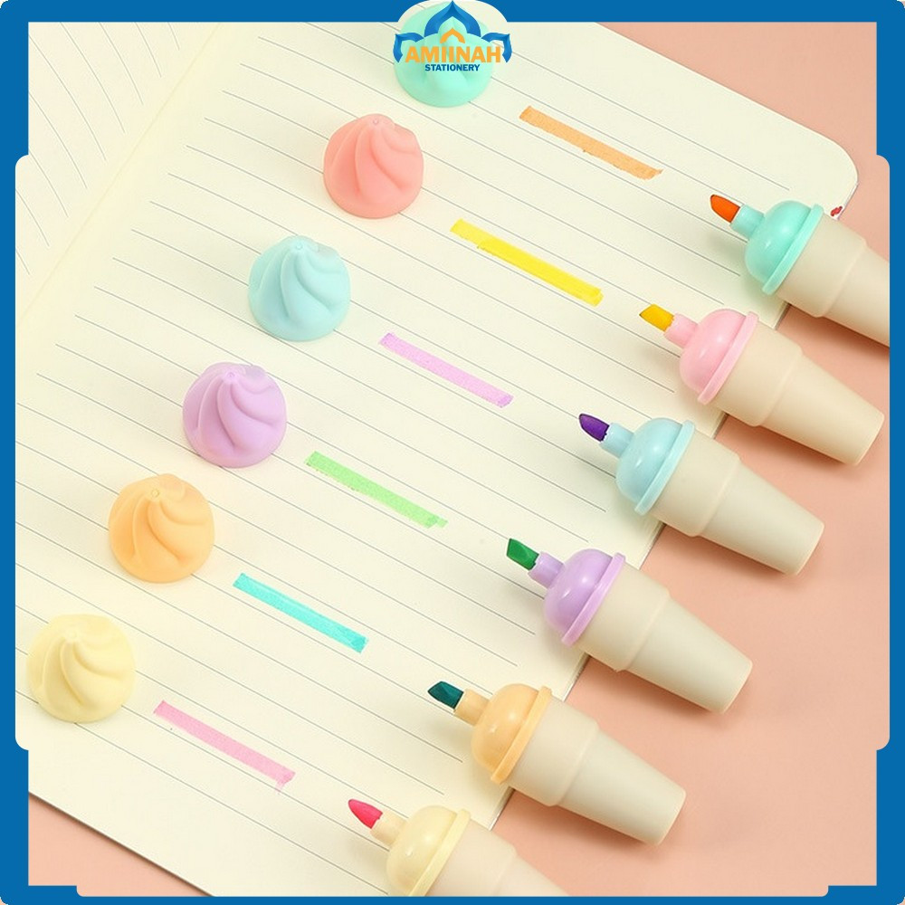 

Spidol Highlighter Model Ice Cream Cone Unik Alat Tulis kantor Stationery / Highlighter Pen Es Krim Cone Monas 6 in 1 Free Pouch Penanda Berwarna Amiinah Stationery A57