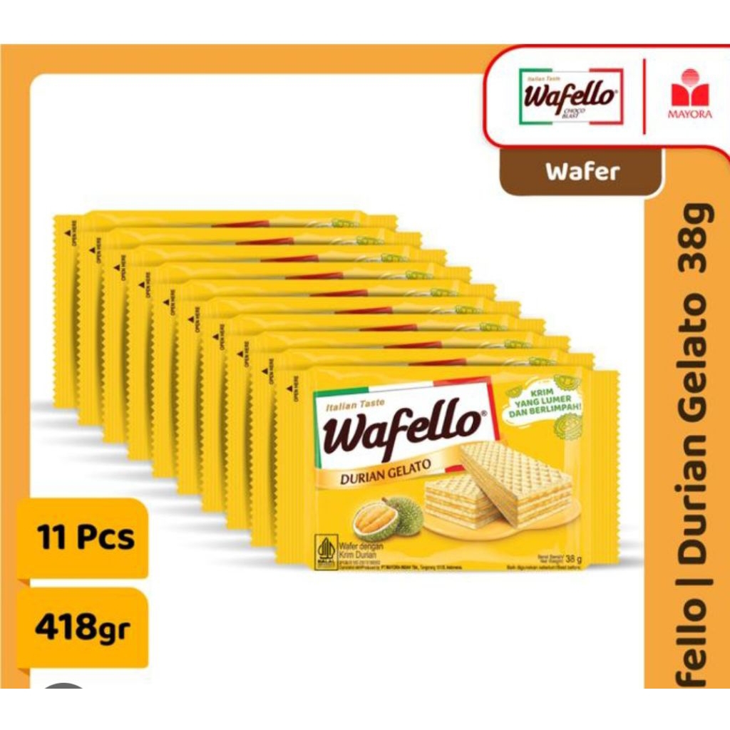 

Wafer Wafello Durian Gelato 38 Gram 1 Pack isi 10 Pcs