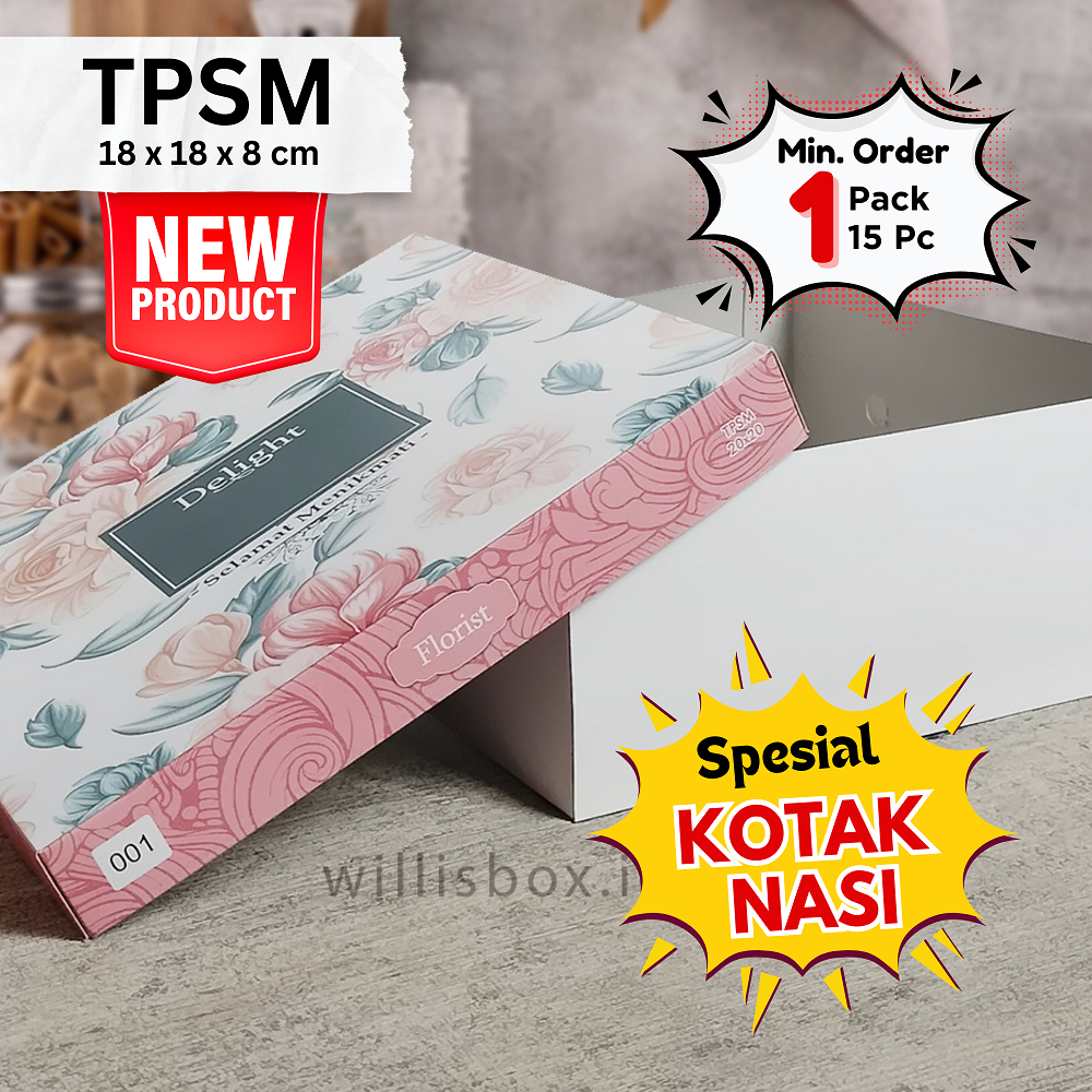 Box Nasi Kotak 18x18x8 TPSM (Motif) / Kotak Nasi Kekinian, Kotak Kue, Kotak Ayam Bakar, Catering Box