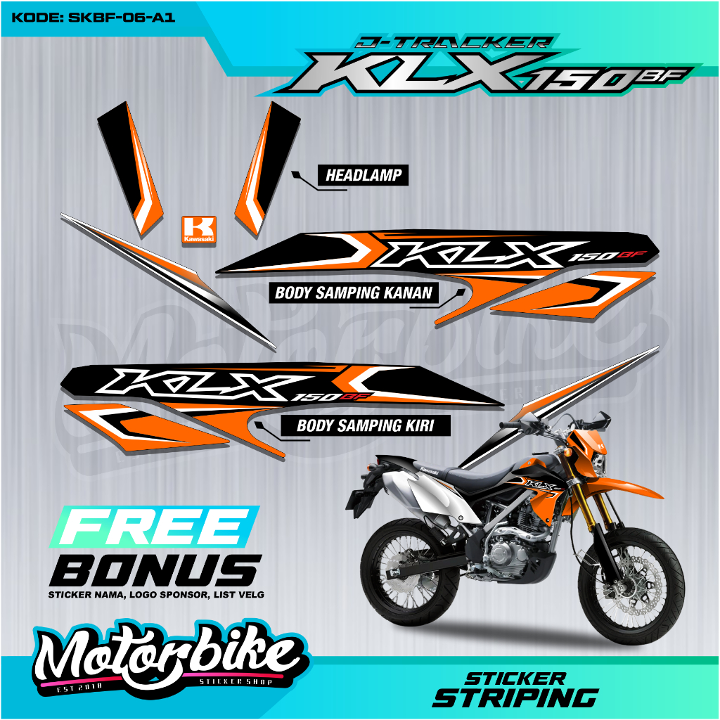 (COD) Striping KLX125 Bf Kawasaki 150 Big Foot Stiker Vinyl Desain Warna Orange-SKBF