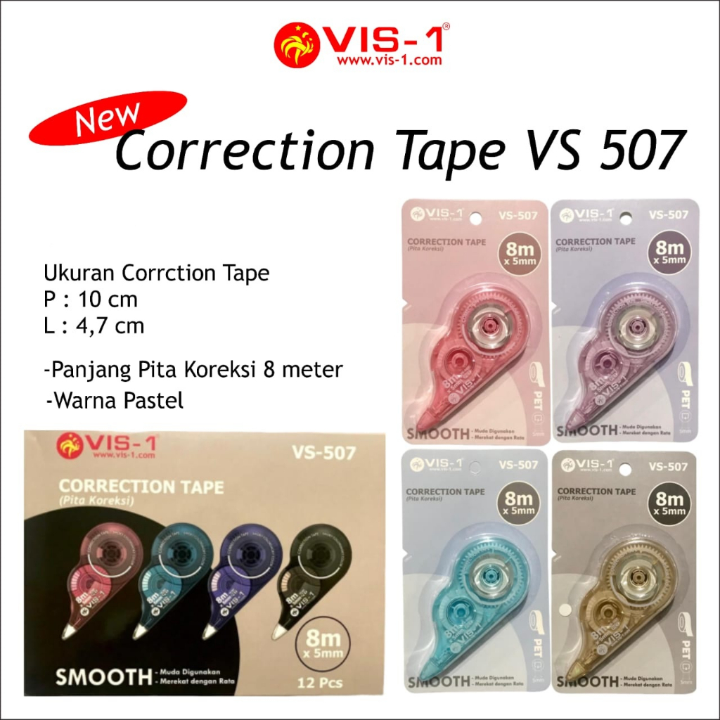 

(Termurah) Tipe X VIS 1 VS 507 Correction Tape Aesthetic Kertas