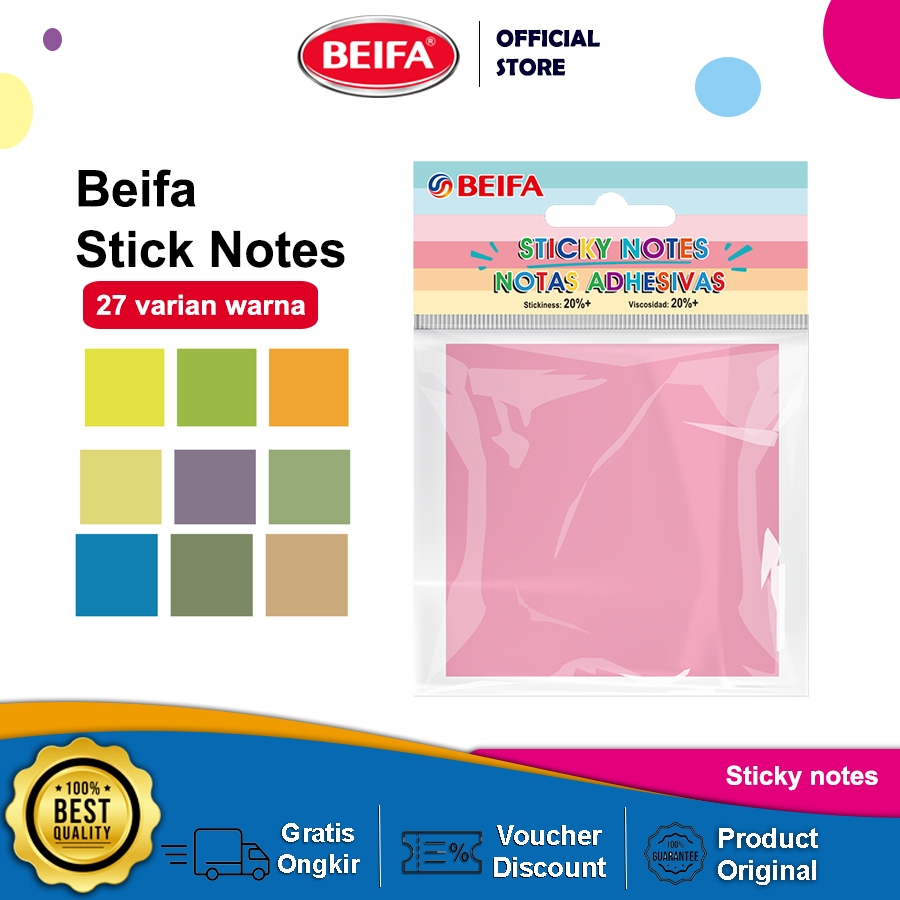 

Beifa Sticky Note FN60 – 3x3, Perekat Kuat, 50 Lembar, Neon Pastel, Cocok Kantor & Sekolah