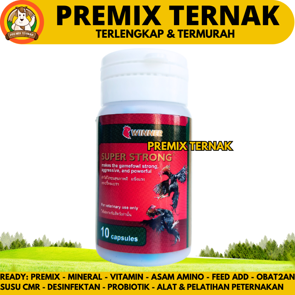 SUPER STRONG 10 KAPSUL (1BOTOL) - Vitamin Ayam Aduan - Jamu Ayam Aduan Laga Tarung Bangkok - Supleme