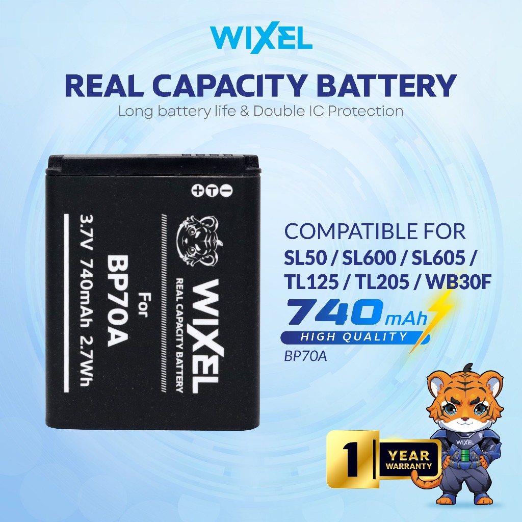 WIXEL Baterai Kamera BP70A for Samsung ES65 ES67 ES70 ES71 ES73 ES74 ES75 ES80 MV800 ES90 PL120 ST60