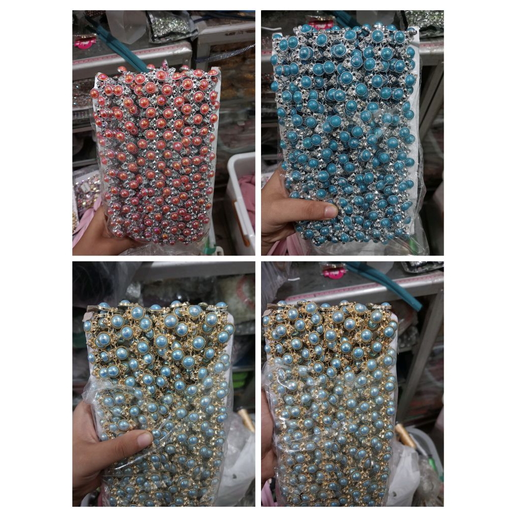 (100cm)aplikasi mutiara renteng diamond premium/berlian meteran/Payet mote rangkai/renda india
