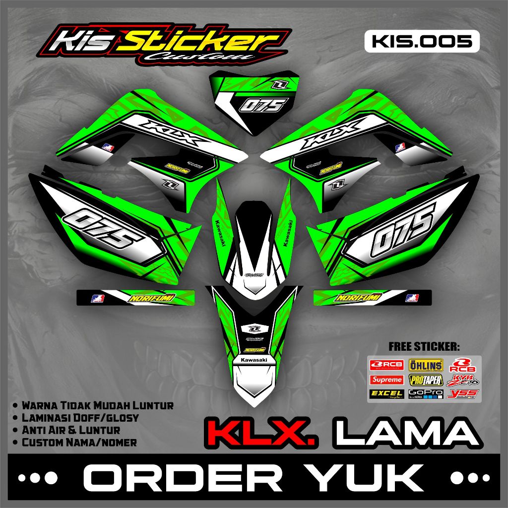 Decal Sticker Variasi KLX Lama / Dekal Stiker Striping Kawasaki KLX Lama/S Custom Nama/Nomer KiS.05