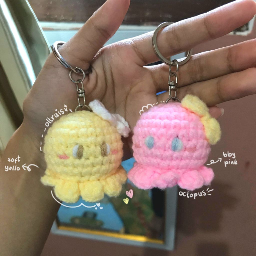 gantungan kunci octopus | octopus keychain | ganci octopus rajut | octopus keychain crochet | gantun