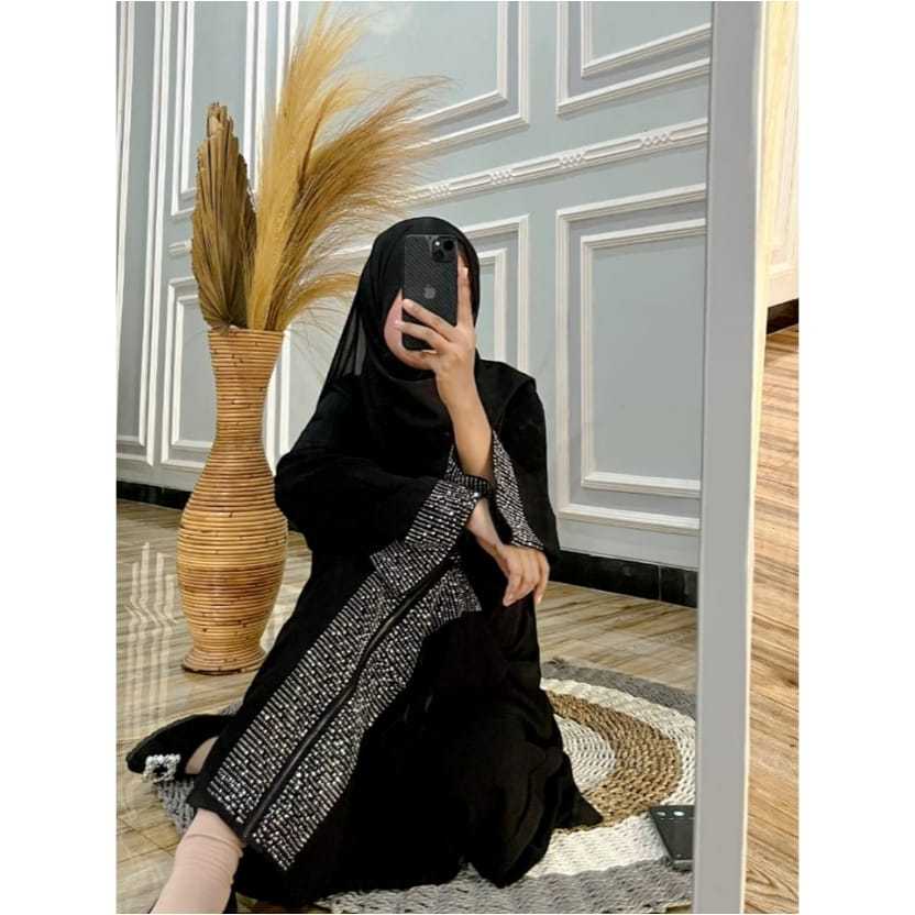 Top 1 Abaya Hitam Kombinasi zuper resleting sampai bawah  - ABAYA ZY SAMIA - Gamis Muslimah Dewasa R
