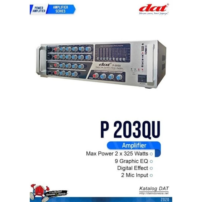 Power Amplifier DAT P-203QU with Bluetooth, USB, SD Card, and FM Radio