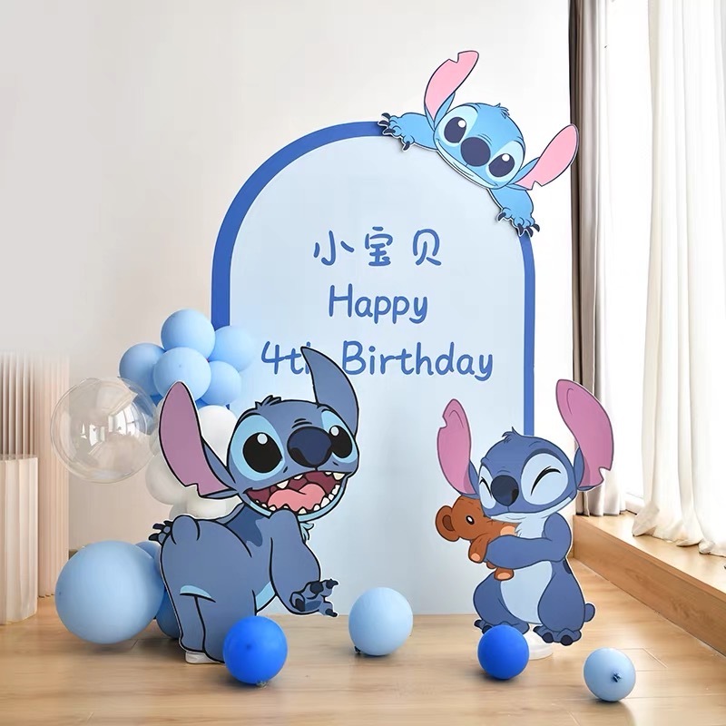 PAKET DEKORASI TEMA STITCH BACKDROP / STANDING KARAKTER ULANG TAHUN ANAK / PAKET DEKORASI ULANG TAHU