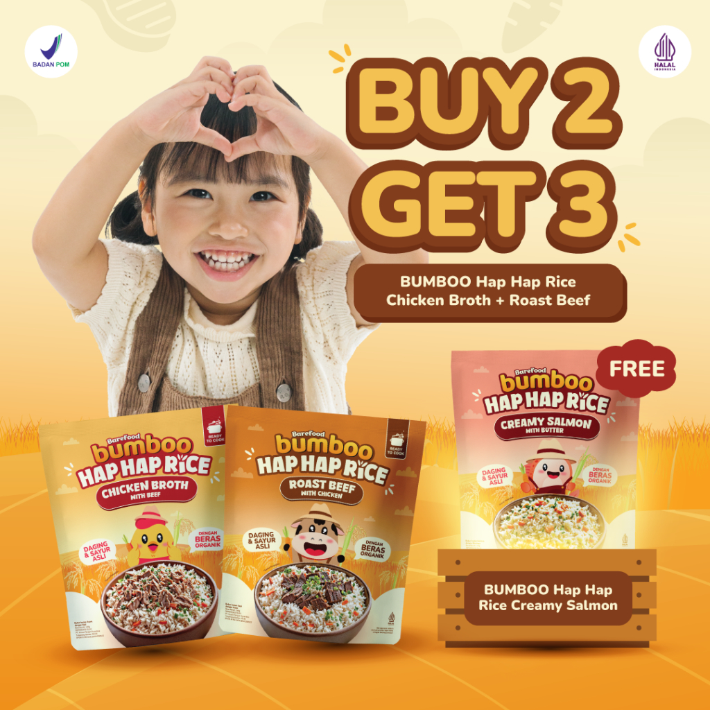 

Bumboo Hap Hap Rice Buy 2 Get 3 - 100% Beras Organik Tanpa Pestisida - Double Protein Hewani - Bahan