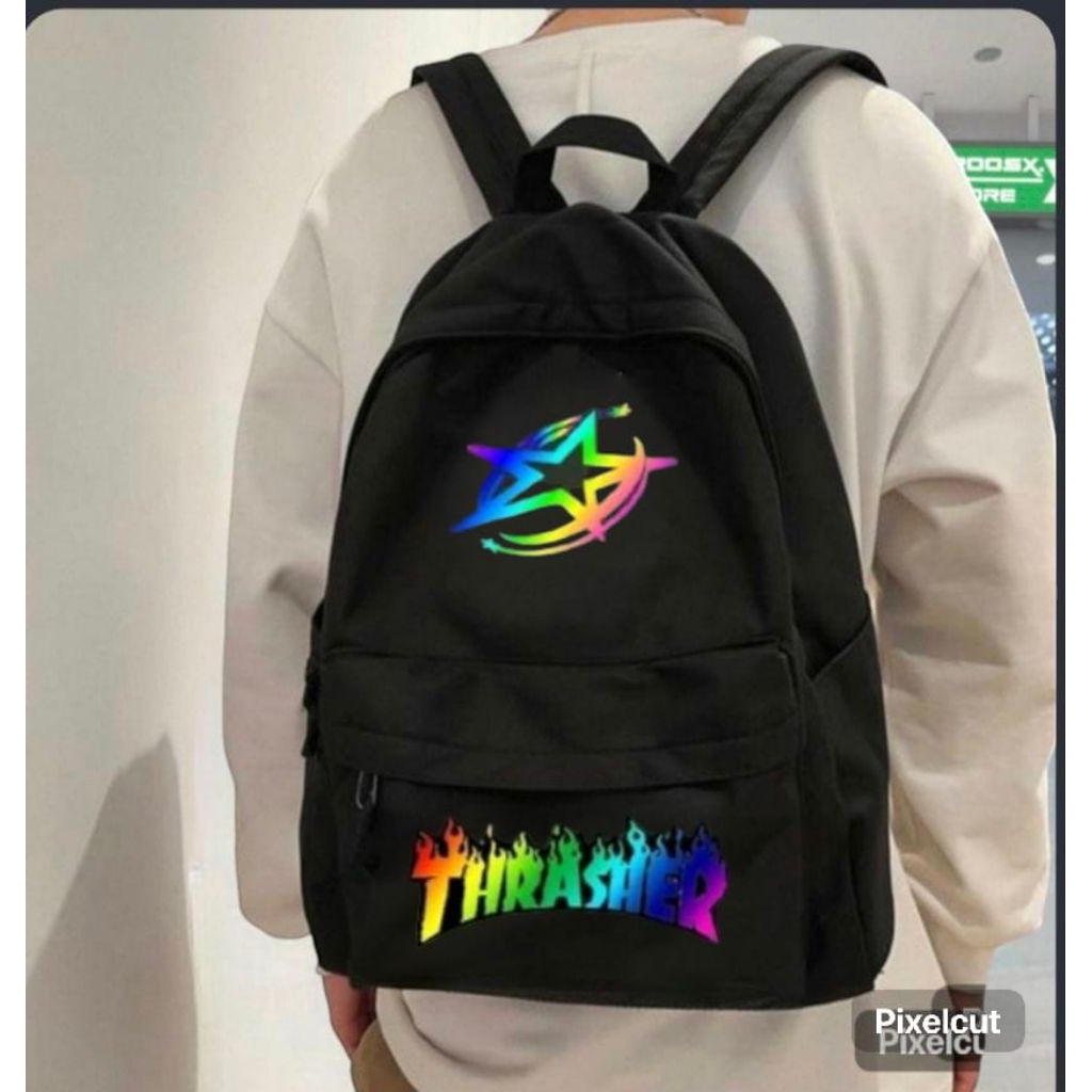 Tas ransel sekolah tas ransel gendong tas ransel pria wanita tas termurah parian gambr pelangi trser