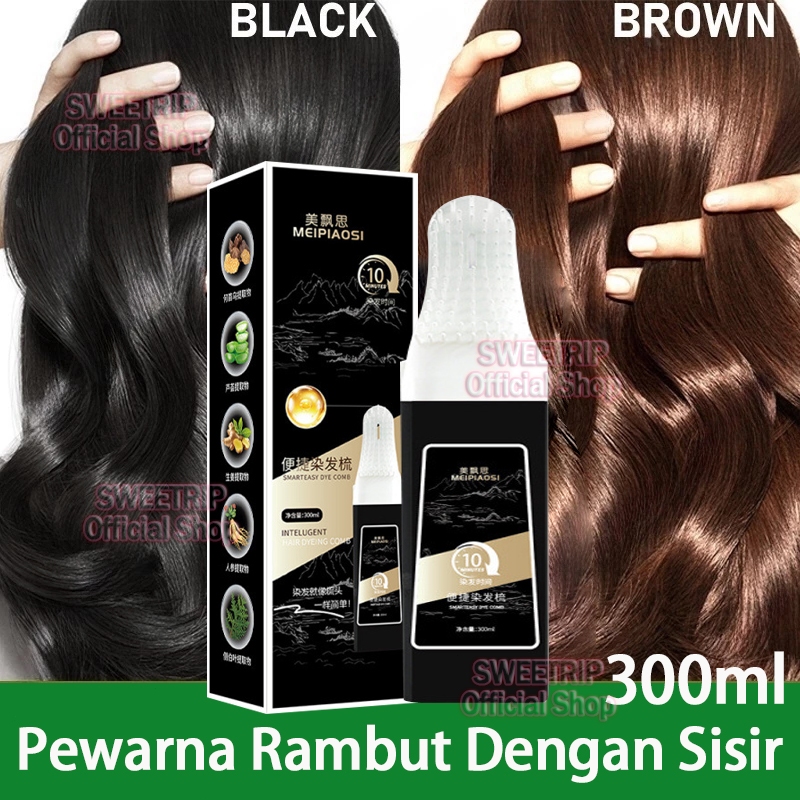Hair Coloring Alami Pewarna Rambut Cat Rambut Dengan Sisir Hitam/Coklat 300ML Herbal Perawatan Rambu