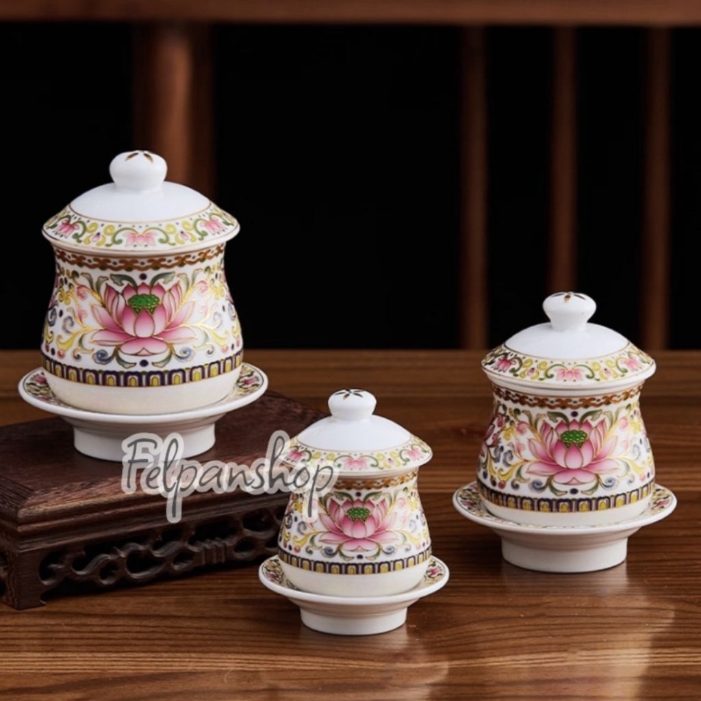 Cangkir Set Tutup Keramik pink cangkir Sembahyang set