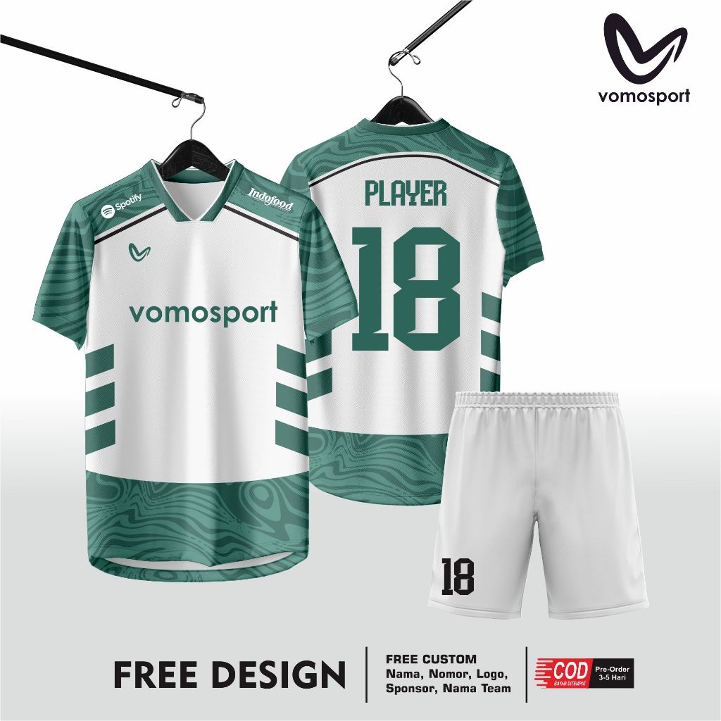 jersey futsal sepakbola hijau toska putih fullprinting custom satuan
