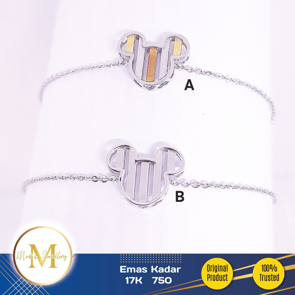 MODIS JEWELLERY - Gelang Serut Mickey Rainbow Putih - Emas 17k  750