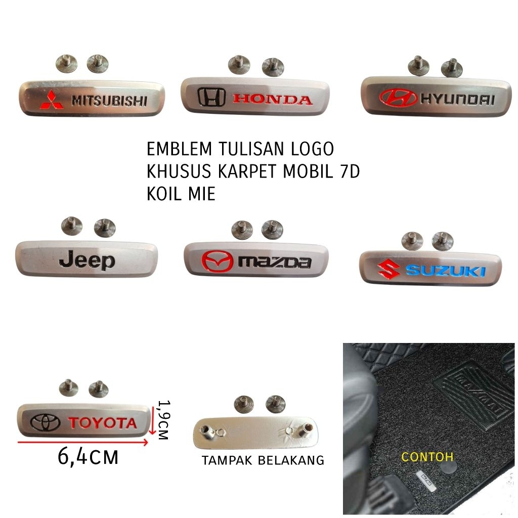 EmbLem Logo Lambang karpet lantai 7D koil mie Logo mobil universal +baut metal