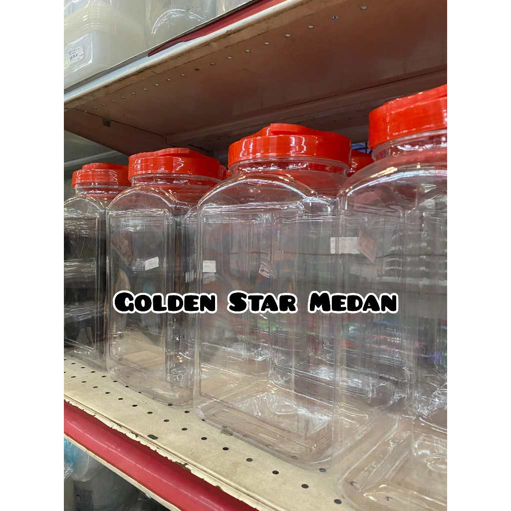 Toples Plastik Kerupuk warna Merah 4L/Toples Ikan Cupang 4L/ Kue Kering/ Keripik