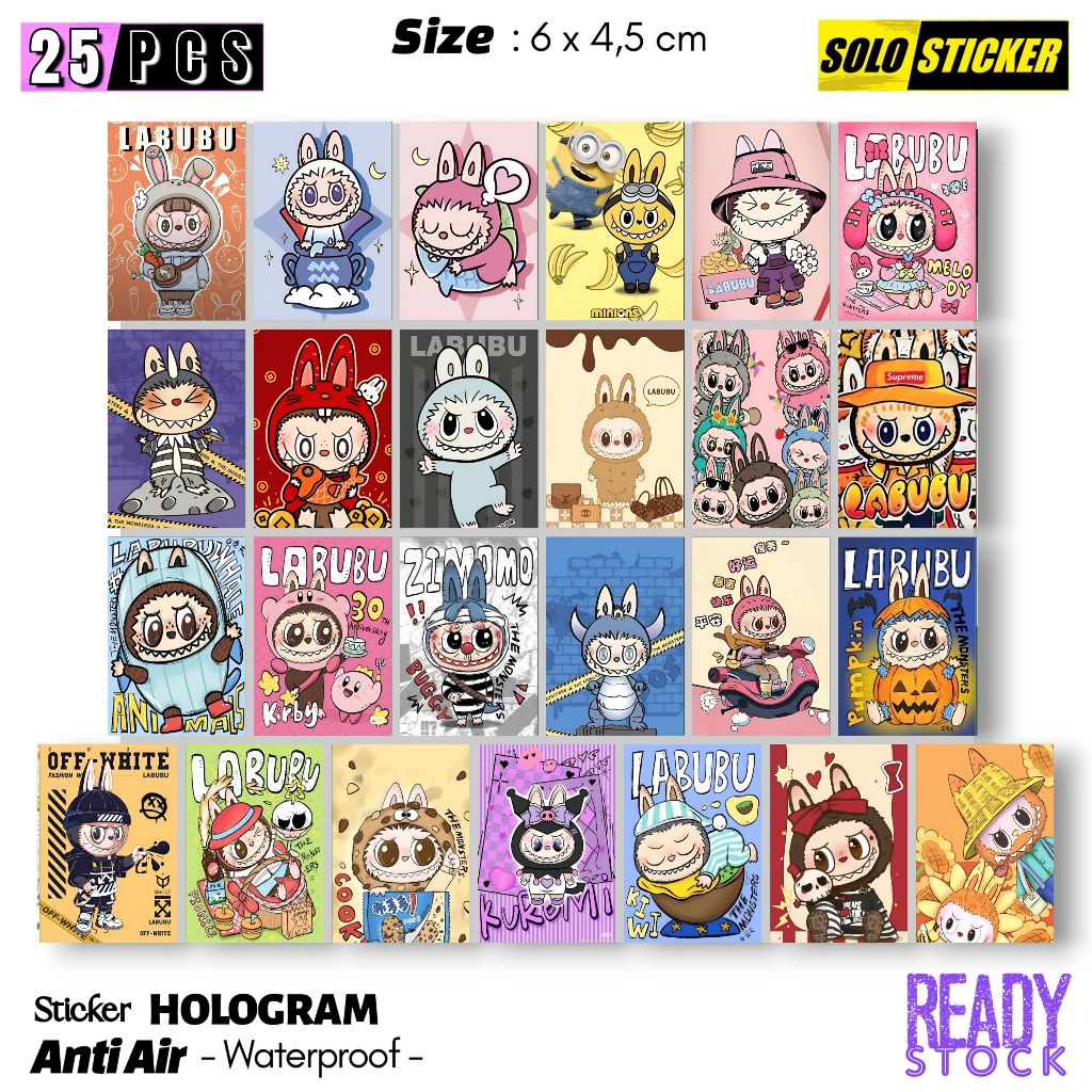 

SUDAH DIPOTONG Setiker Labubu Hologram Isi 25 pcs Bahan Anti Air
