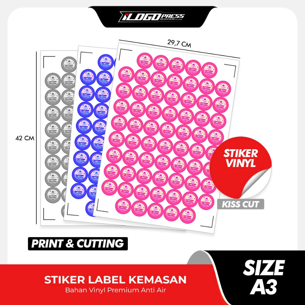 

CETAK STIKER VYNIL A3 29,7 X 42 cm Anti Air | Sticker Label Kemasan Makanan Minuman - ILOGOPRESS