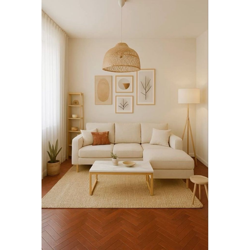 Sofa L Minimalis, sofa Minimalis kaki kayu, Sofa evalia