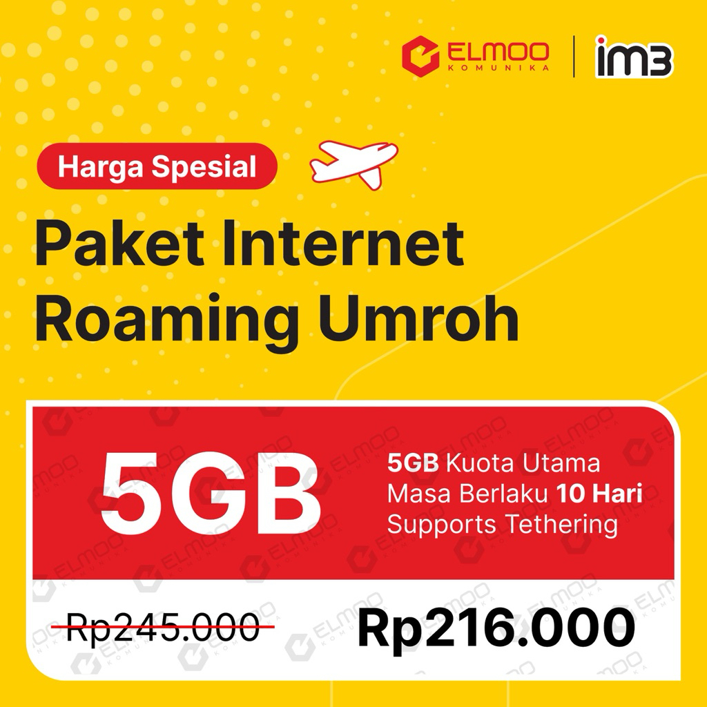 Paket Internet Roaming Umroh IM3 Kuota Utama 5GB Masa Aktif 10 Hari