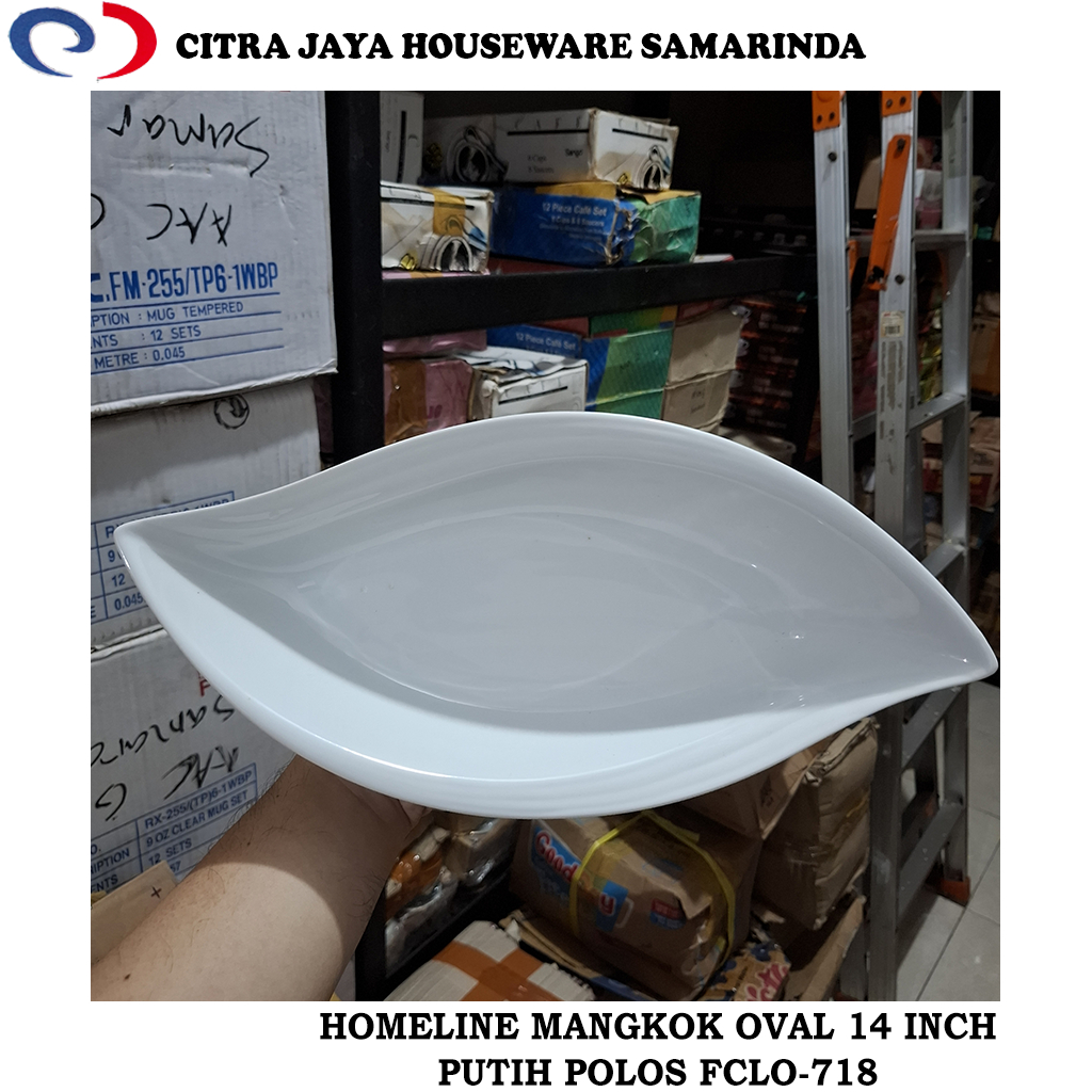 Mangkok Oval 14 Inch Putih Polos Keramik HOMELINE FCLO-718 (Per 1 Pcs)