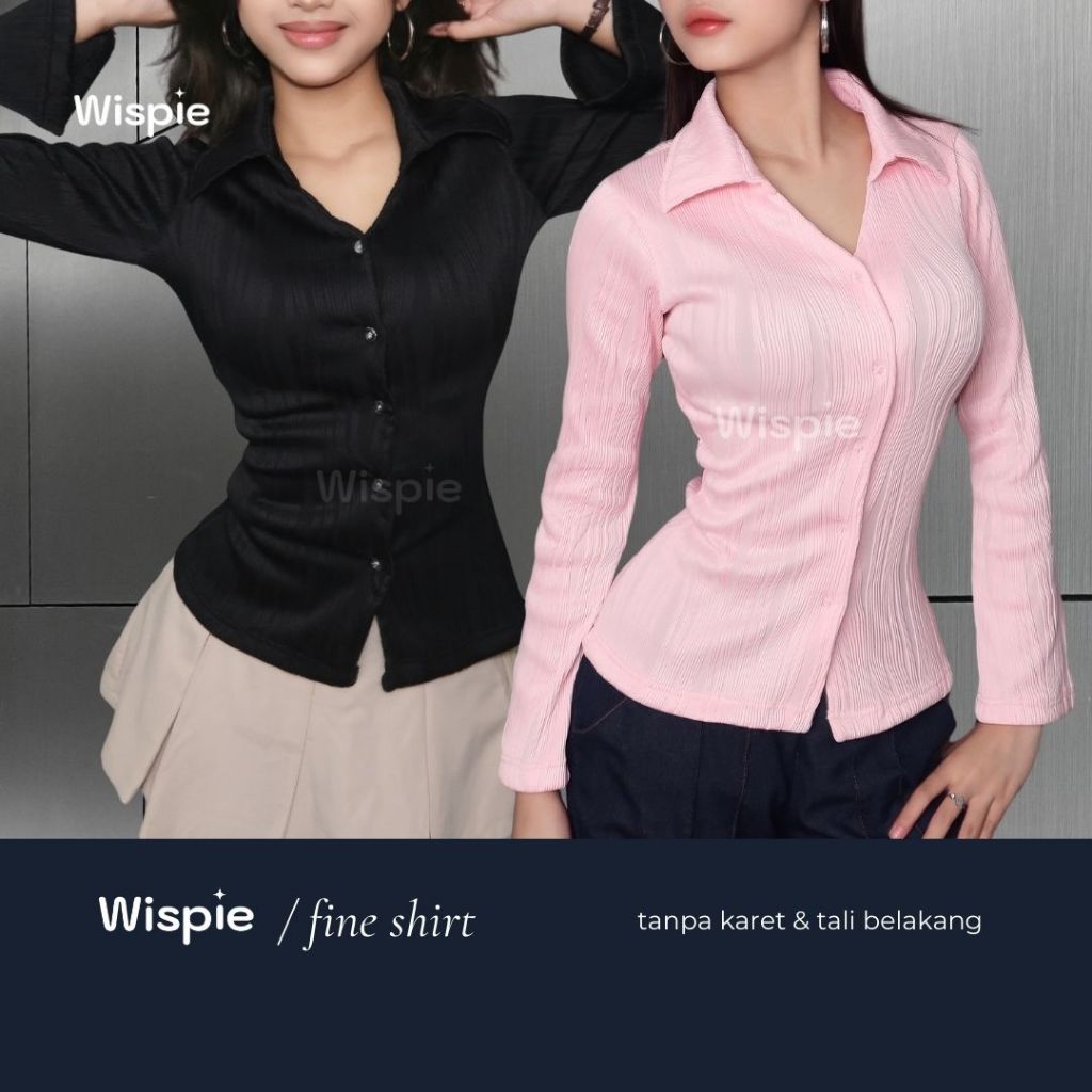 Wispie Fine Shirt | Kemeja Knit Wanita Rajut Fitted Blouse Pink Hitam Maroon Coklat
