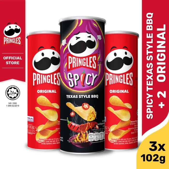 

[BUNDLE 3pcs] 2 Pringles Original 102g + 1 Pringles Spicy Texas BBQ 92g