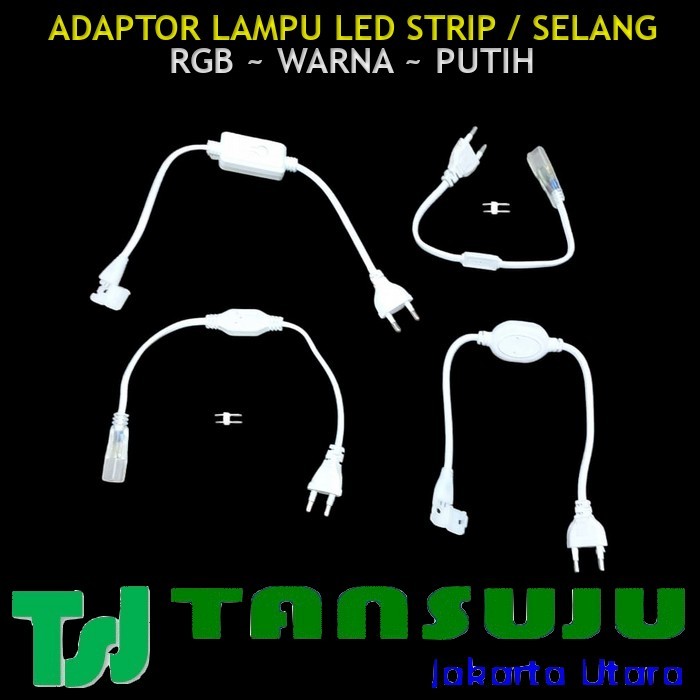 Adaptor Lampu LED Strip Neon Selang Flexible 220V AC Soket Jepit Selang Jarum Putih Warna RGB Kedip