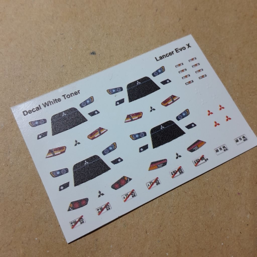 decal white toner hotwheels skala 1/64 set lampu mitsubishi lancer evo x