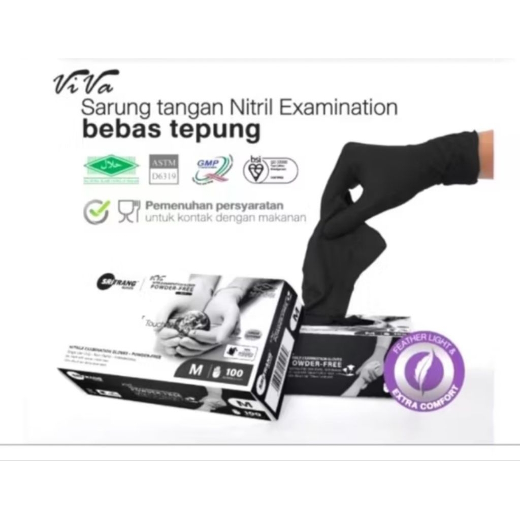 sarung tangan nitrile medis warna hitam perbox isi 100pcs