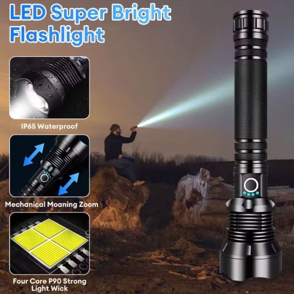 Senter LED Super Terang Senter LED Gagangpanjang Flashlight USB Rechargeable XHP90.2 Waterproof