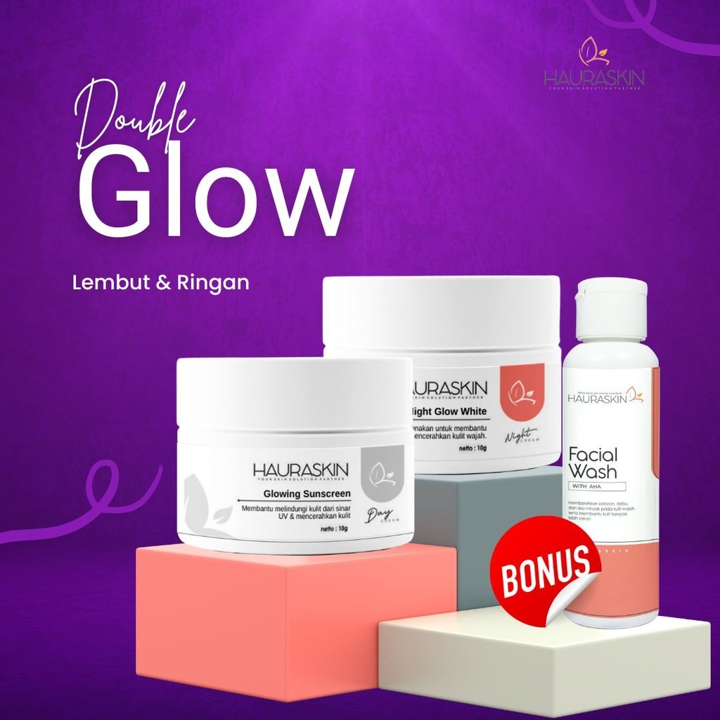 Hauraskin Double Glow Glowing Sunscreen + Night Glow White  (Bonus Facial Wash AHA)