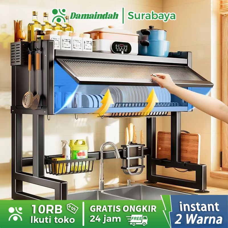 Damaindah Rak Piring Tertutup/Rak Piring Wastafel With Cover Stainless Steel/Rak Dapur Rak Rak pirin