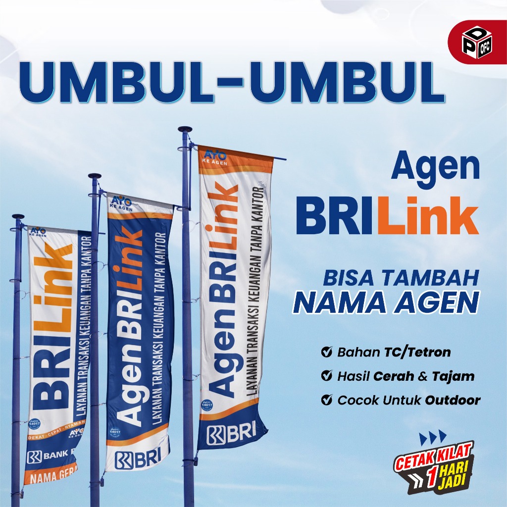 Umbul-umbul Agen BANK BNI MANDIRI BRI BRILINK BCA BSI BTN Spanduk Kain Digital Print