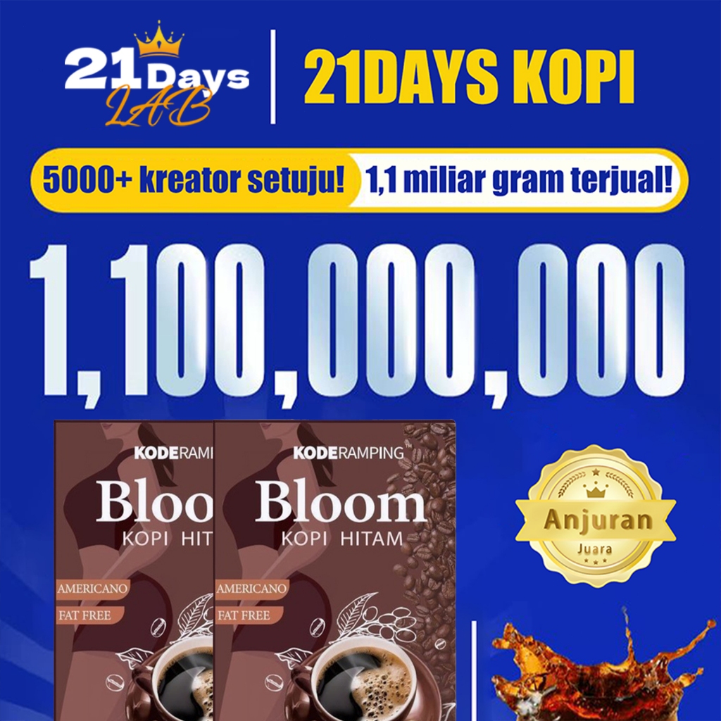 

KODERAMPING 21Days Coffee Americano-Bloom Kopi Hitam Arabika(12Sachet/Box) Halal Kolagen
