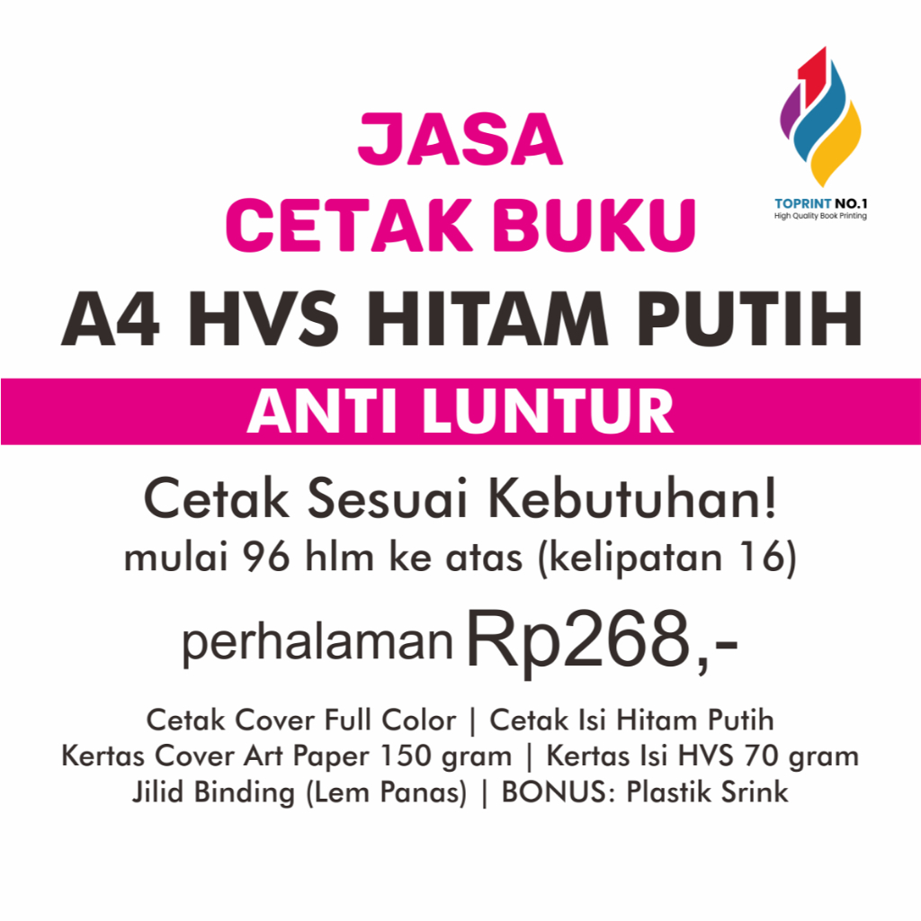 

Jasa Cetak Buku A4 HVS Hitam Putih Perhalaman