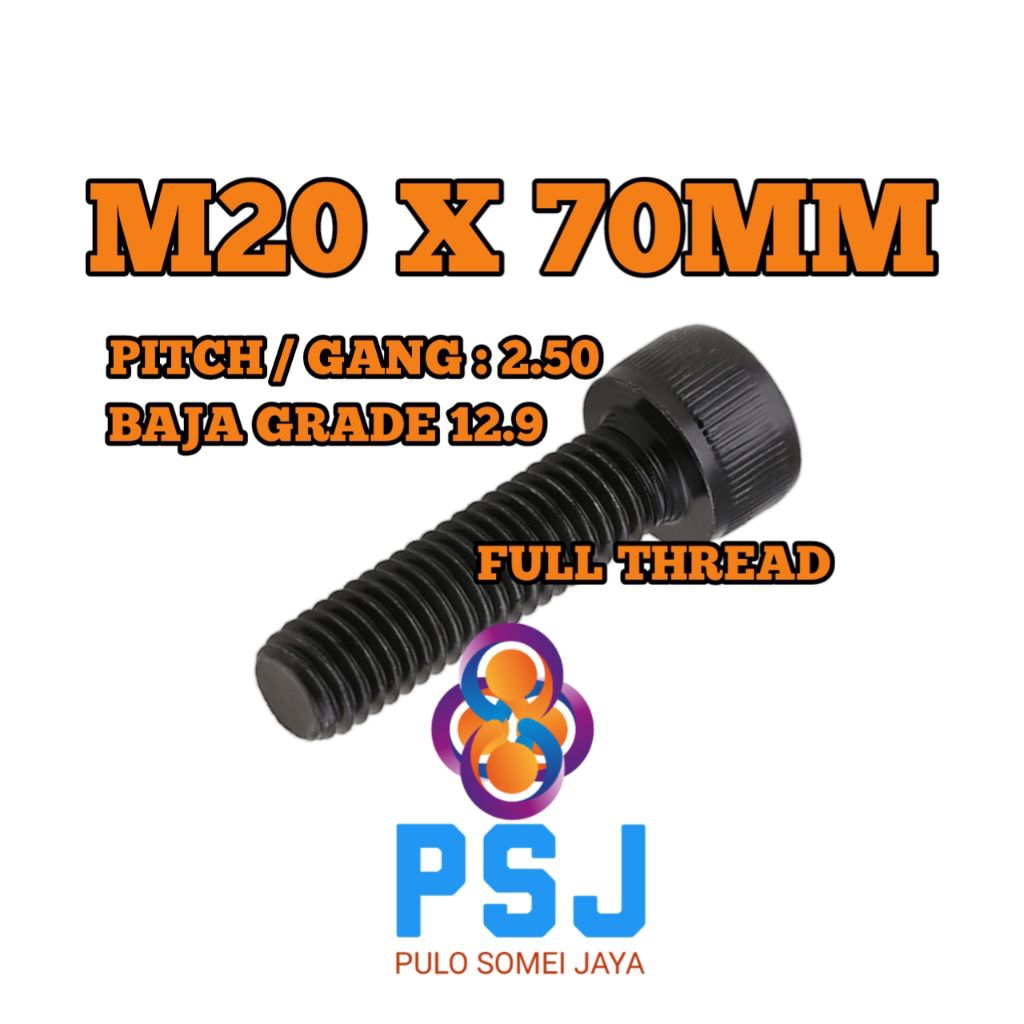 Baut L Baja M20 x 70 Full Drat 12.9 / Socket Head Kunci L