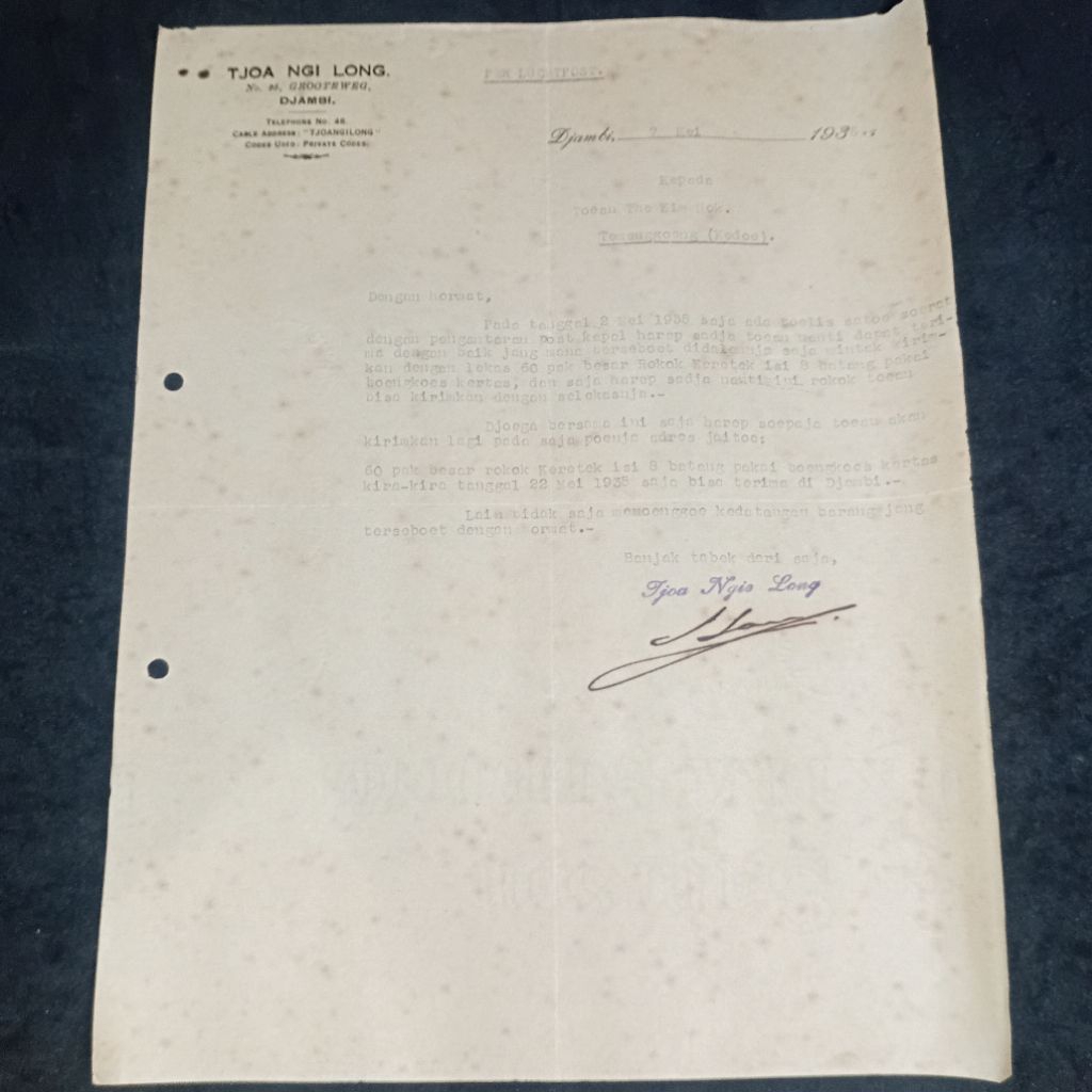 

Surat Tua Pemesanan Sigaretten 1935