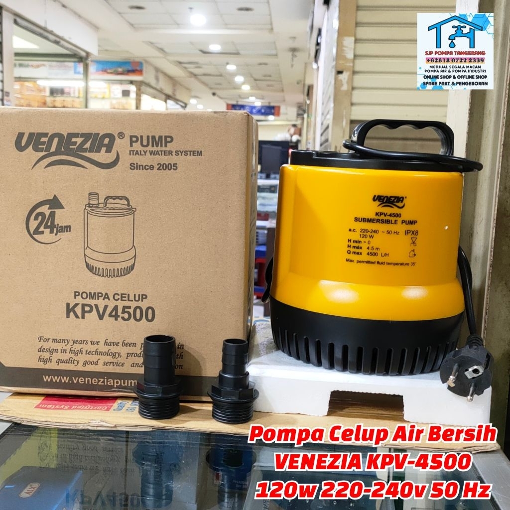 POMPA CELUP AIR BERSIH & AIR SEDIKIT KOTOR 120w 220v KAPASITAS 4500 LpH OUTPUT 1" & 1 1/4" DORONG 4,