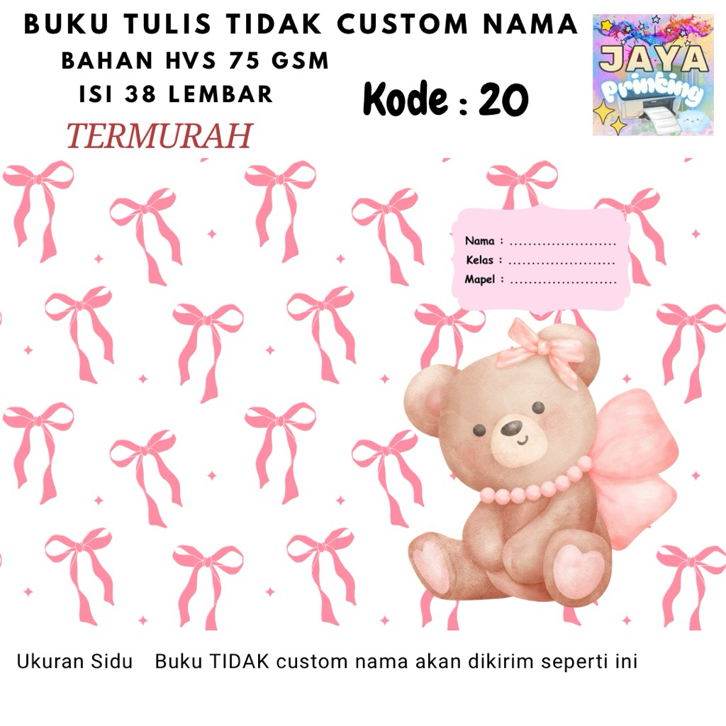 

Buku Tulis Tidak Custom Nama Anak (TIDAK) Buku tulis sekolah anak sidu 38 lembar Murah