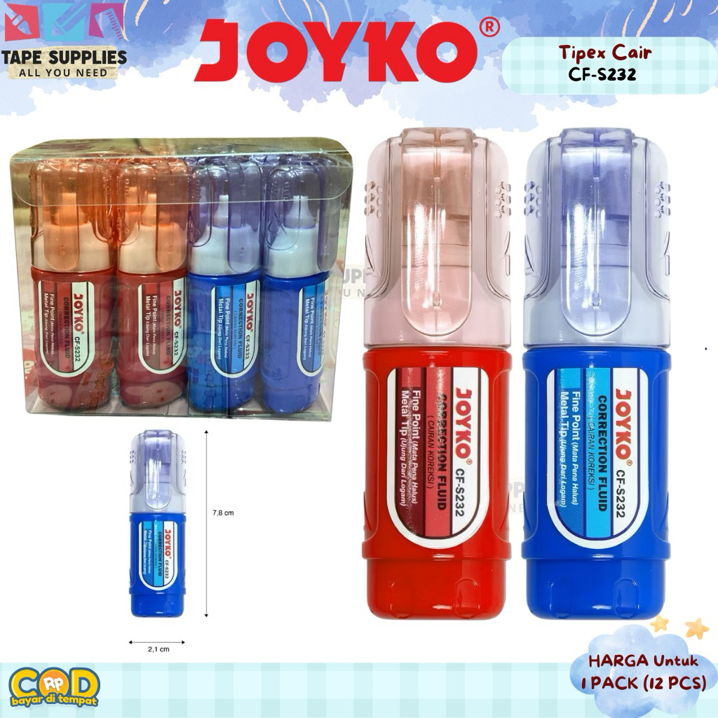 

(12 PCS) JOYKO Tipex Cair Correction Fluid CF-S232 / Tipe-X Cair Joyko / Liquid Paper Joyko