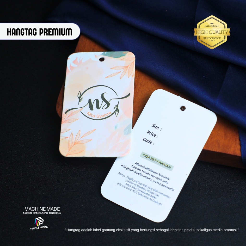 

Hangtag Custom, 700gsm, hangtag premium untuk baju celana hijab denim levis Free Design !!!