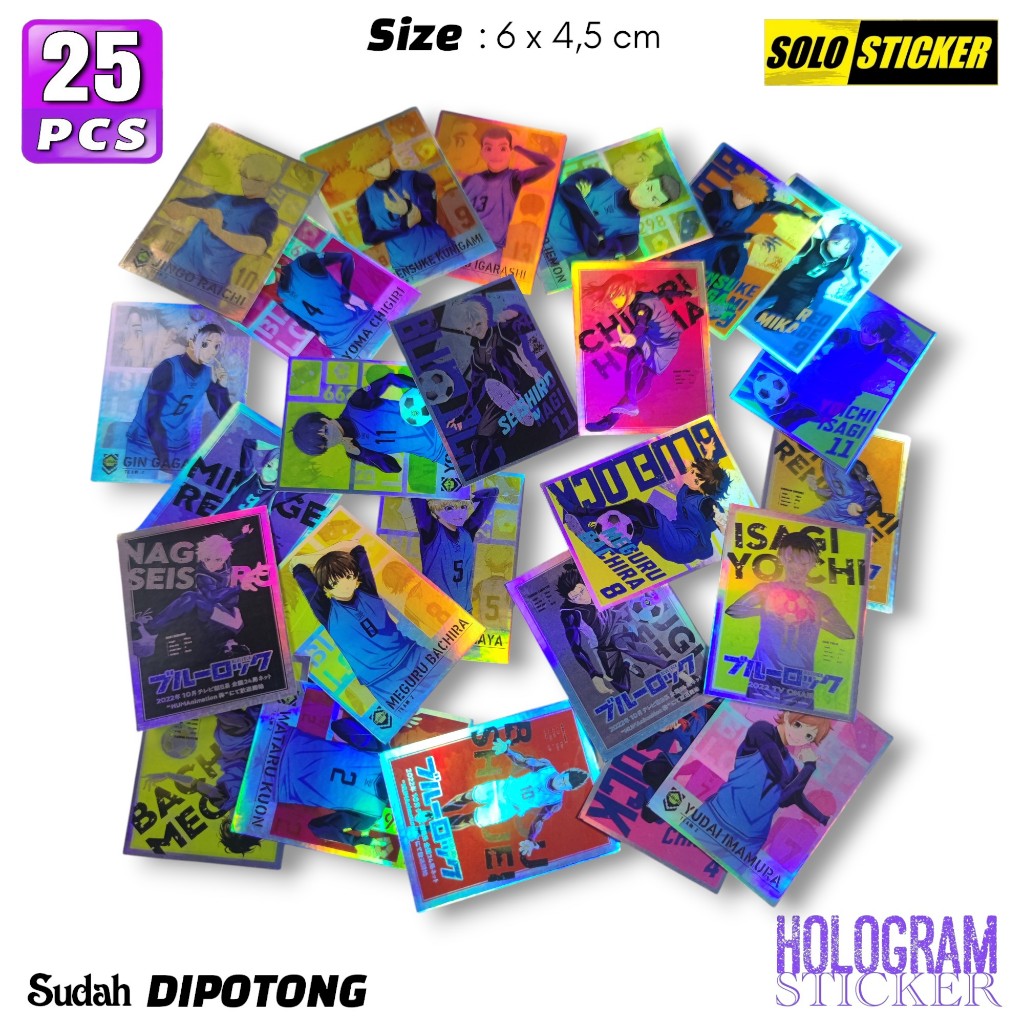 

Paket 25 pcs Sticker Anime Blue Lock Hologram - Anti Air, Sudah Dipotong