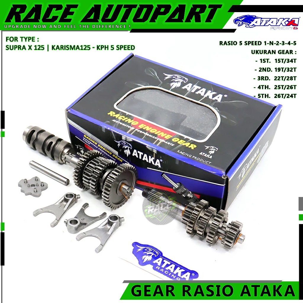 ATAKA RACING Gigi Rasio Gearbox 5 Speed KPH Supra X 125 Karisma 125 Close Ratio