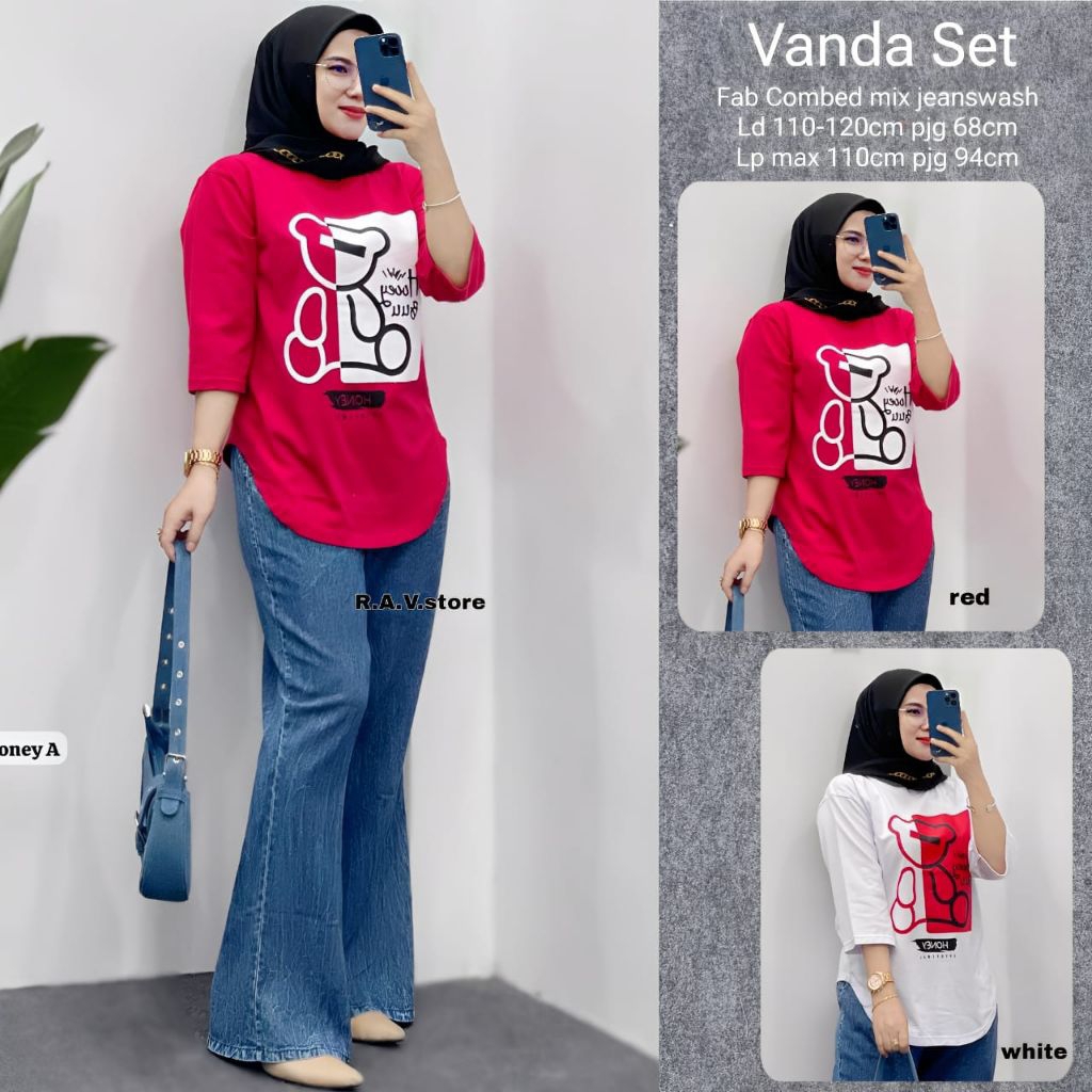 SETELAN CELANA JEANS DAN KAOS COMBAD PREMIUM TREND FASHION VANDA