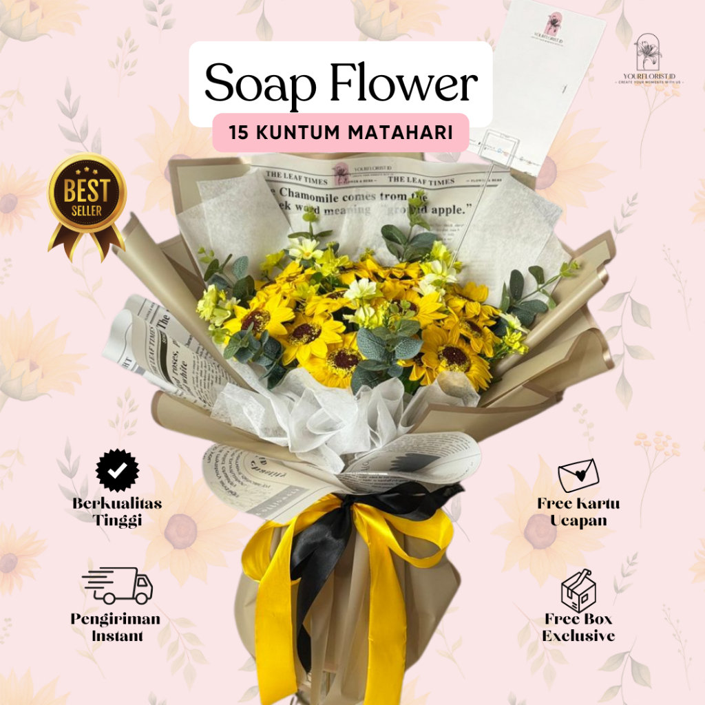 ROUND SUNFLOWER SOAP BOUQUETS - Buket Bunga Sabun Matahari Buat Pacar Hadiah Sidang Custom