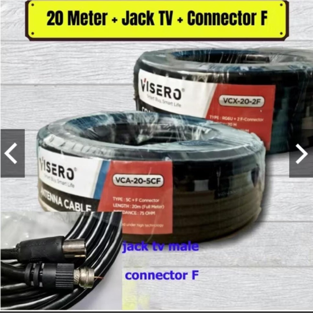 Kabel Antena Visero / Antena Jack TV + F Drat Antena Coaxial Cable 20M Jack TV (Full meter)